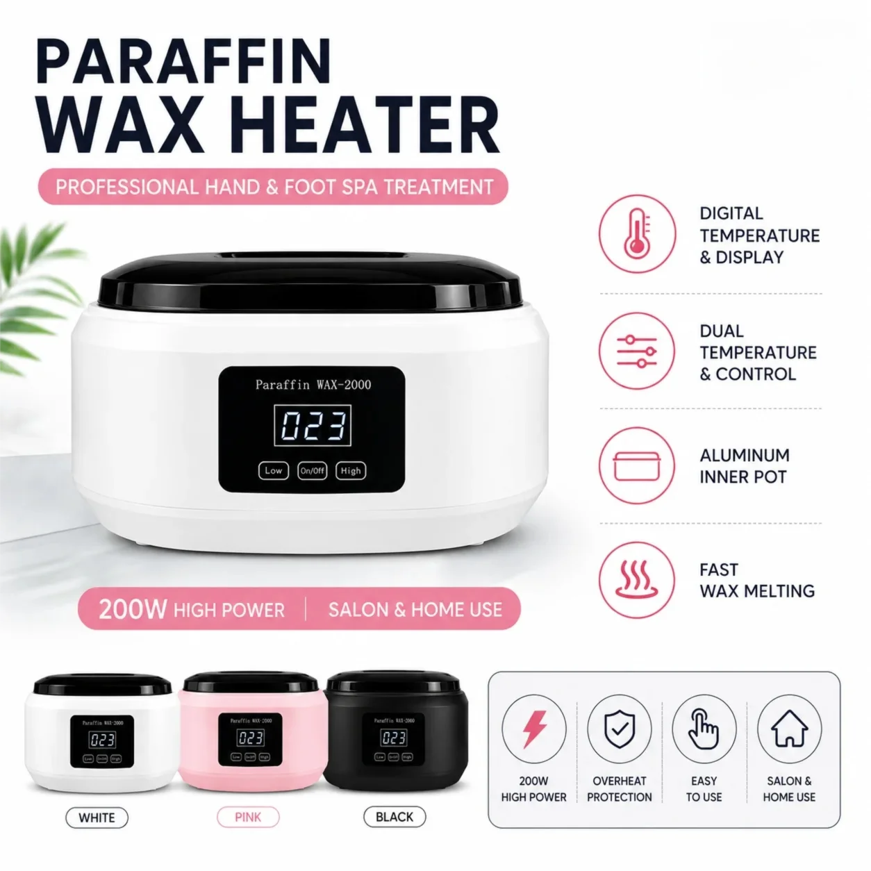 WAX-2000 Paraffin Wax Heater 200W Digital Display Temperature Control Hand Foot Spa Wax Warmer Machine for Salon Home Use