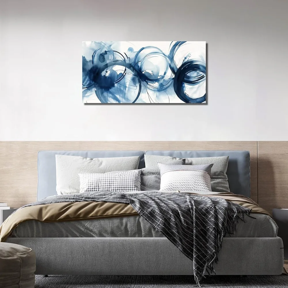 Blue And White Abstract Wall Art Pictures For Living Room Office Decor Minimalist Prints For Bedroom 20x40 Inch