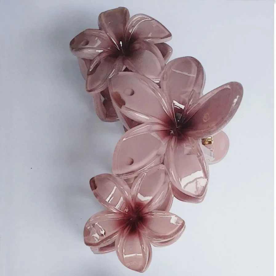 Summer Beach Flower Hair Claw Clip for Women 11cm 3 flowers Cute Hawaiian Plastic Preppy Style beach Female Hair Accessories
