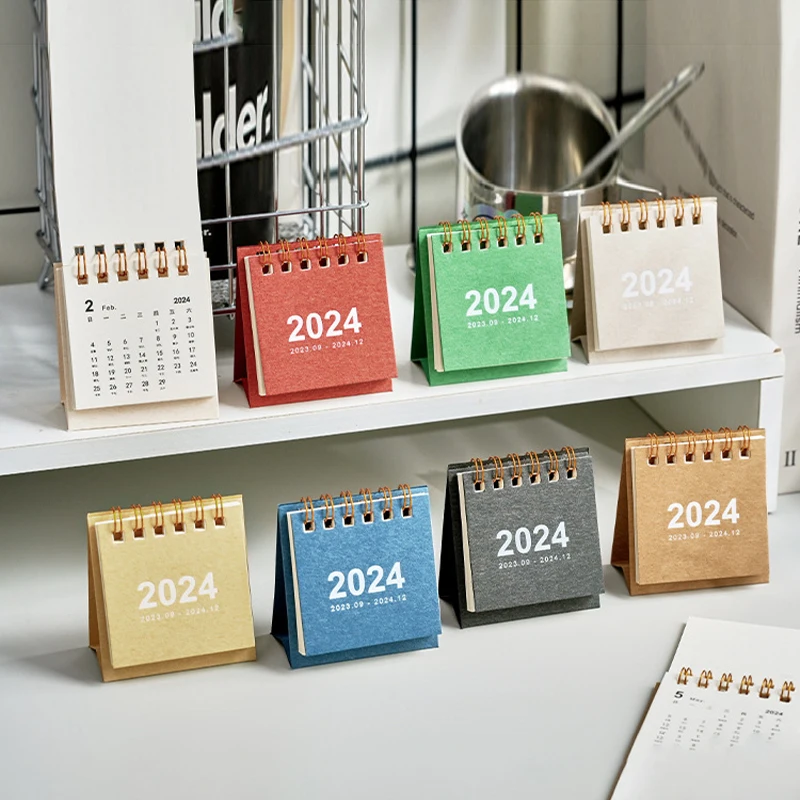 Mini calendário minimalista, decoração desktop, material de escritório estudantil, planejamento, organizador, programação diária, 2024