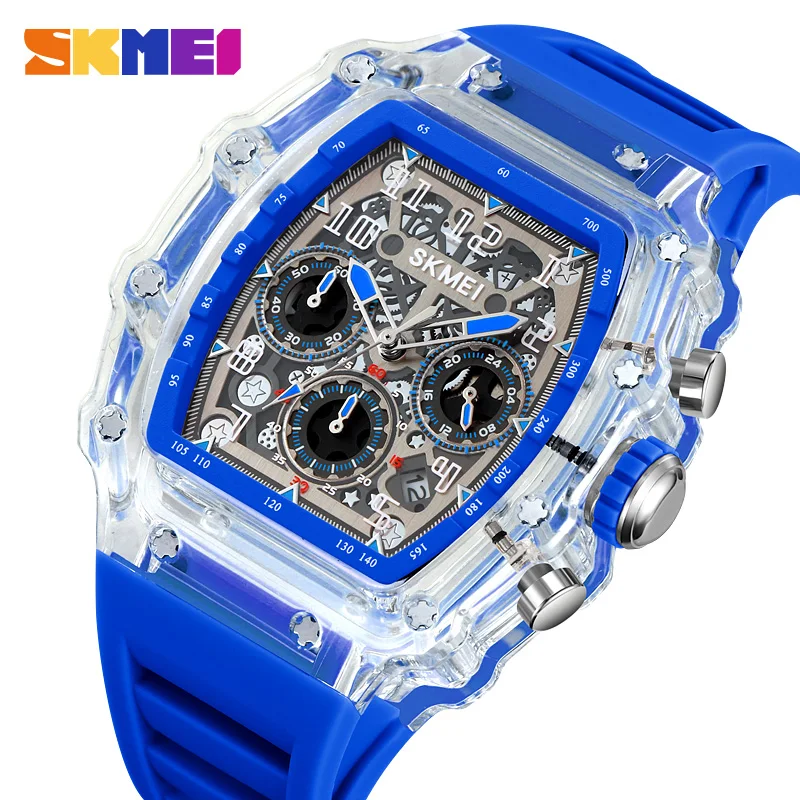SKMEI 2305 Fashion Quartz Sports Watch Men's Waterproof Chronograph Calendar Transparent Case Watch Men's Business Watch Reloj