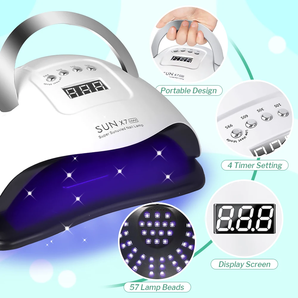 DianaBeauty Lampada per unghie UV LED Lampada per manicure da 180 W per polimerizzare tutti i gel per unghie 57 LED Essiccatore per unghie ad asciugatura rapida con 4 timer Nail Art