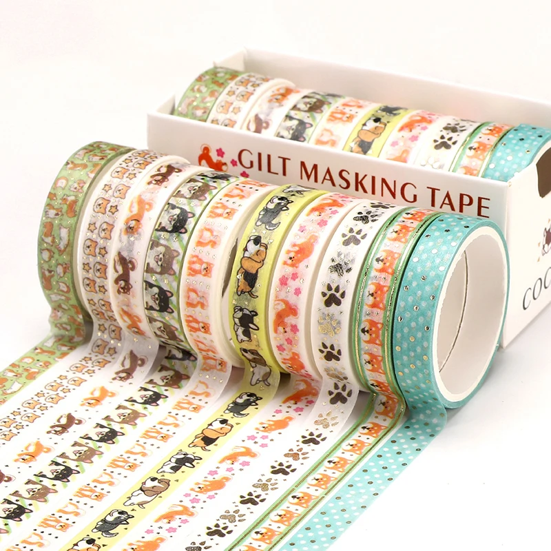 Imagem -02 - Kawaii Gold Foil Washi Fitas de Mascaramento Faça Você Mesmo Scrapbooking Planejador Diário Diário Adesivos Papelaria Bonito 10 Pcs por Caixa