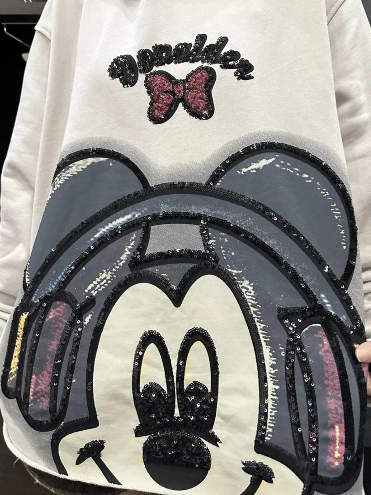 Autumn New Heavy Industry Sequin Printing Cartoon Bow Hooded Sweatshirts Women Loose Long Sleeve Pullover Top Kawaii Clothes