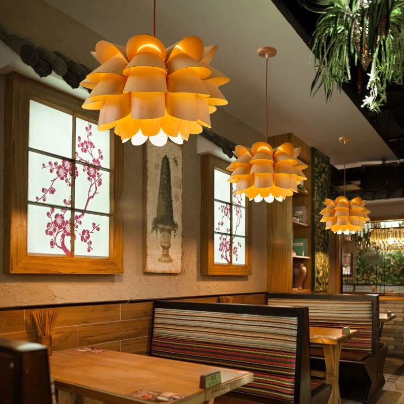 

Petal Pendant lamp Creative LED Wood Decorative Chandelier for Bedroom Restaurant Living room Hand-woven Pendant lamp