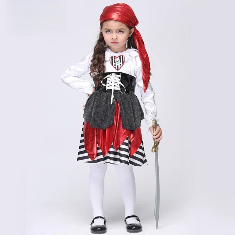 2025 Disfraz de Halloween de Pirata para niños des caraïbes, juego de rol de Halloween, personaje de pirata, bata a rayures