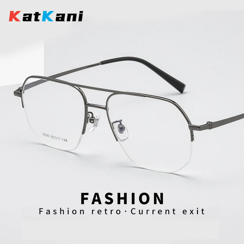 KatKani Retro Fashion Pilot Double Girder Eyewear Ultra Light Optical Prescription Glasses Frame Big Face Man Eyeglasses 5335T