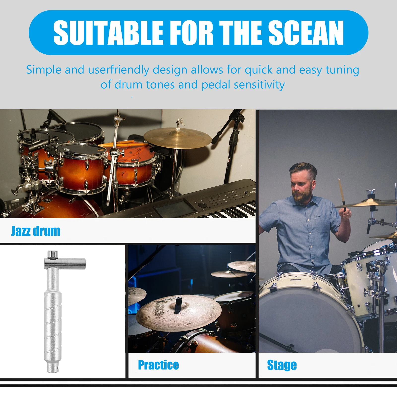 

Drum Tuner Rod Key Wrench Heavy Duty Standard Electronic Acoustic Drum Tool Replacement Accessories Tuning Kit