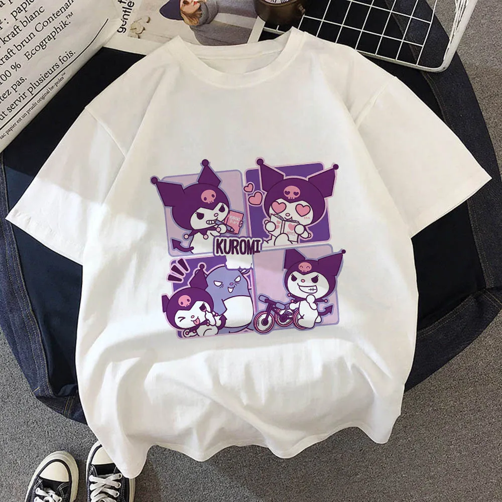 Sanrio Kuromi-Camiseta de Hello Kitty Y2K para niños, ropa Kawaii de dibujos animados, camisetas informales de moda para niños y niñas