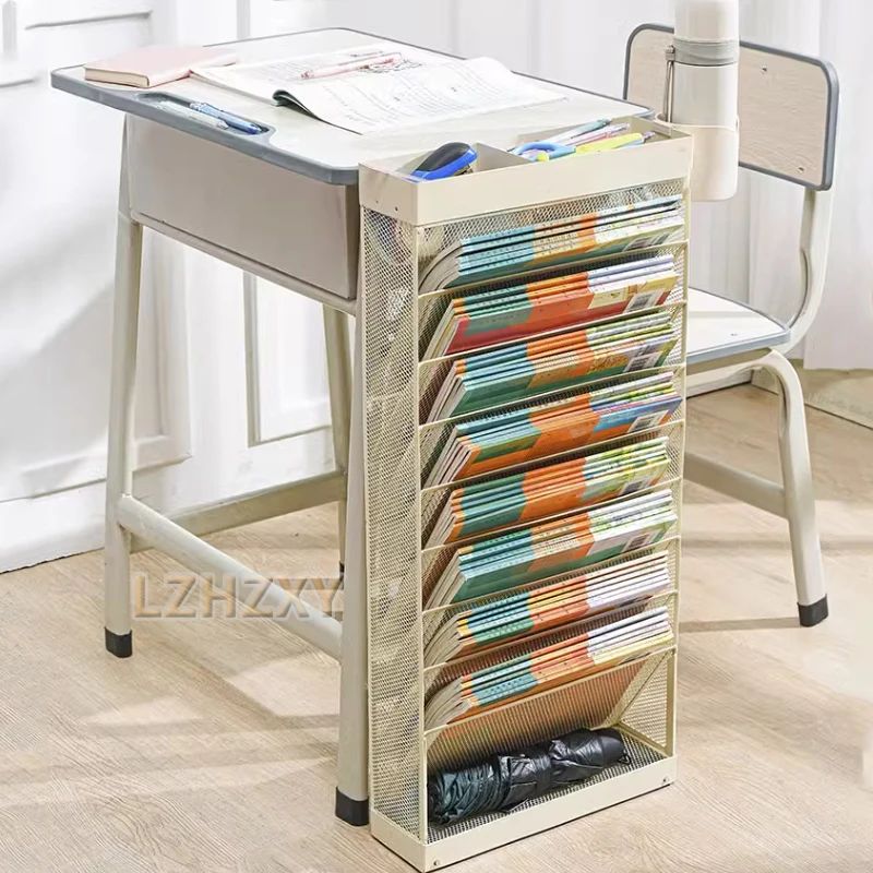 Movable Bookshelf Cart 8 Layers Large Capacity Table Side Bookcase Floor Book Rack With Drawer Wheels For Library School Student