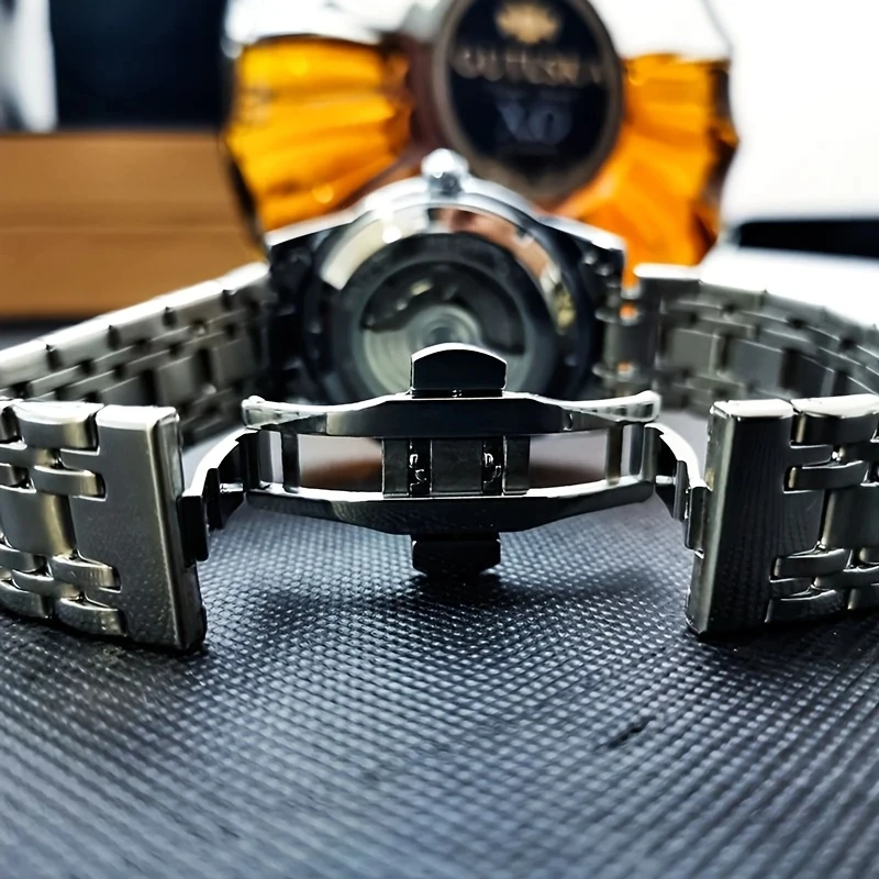 Elegant Men's Automatic Mechanical Watch, Tourbillon Movement, Skeleton Design, Stainless Steel Strap, Moon Phase Display on the Dial - Ideal for Business or Casual Wear, Romantic Watch Design for Men, the Best Gift for Him, No Batteries Required