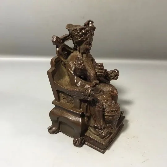 old copper objects, dragon chair,  god of wealth, playing with collection of old bronz