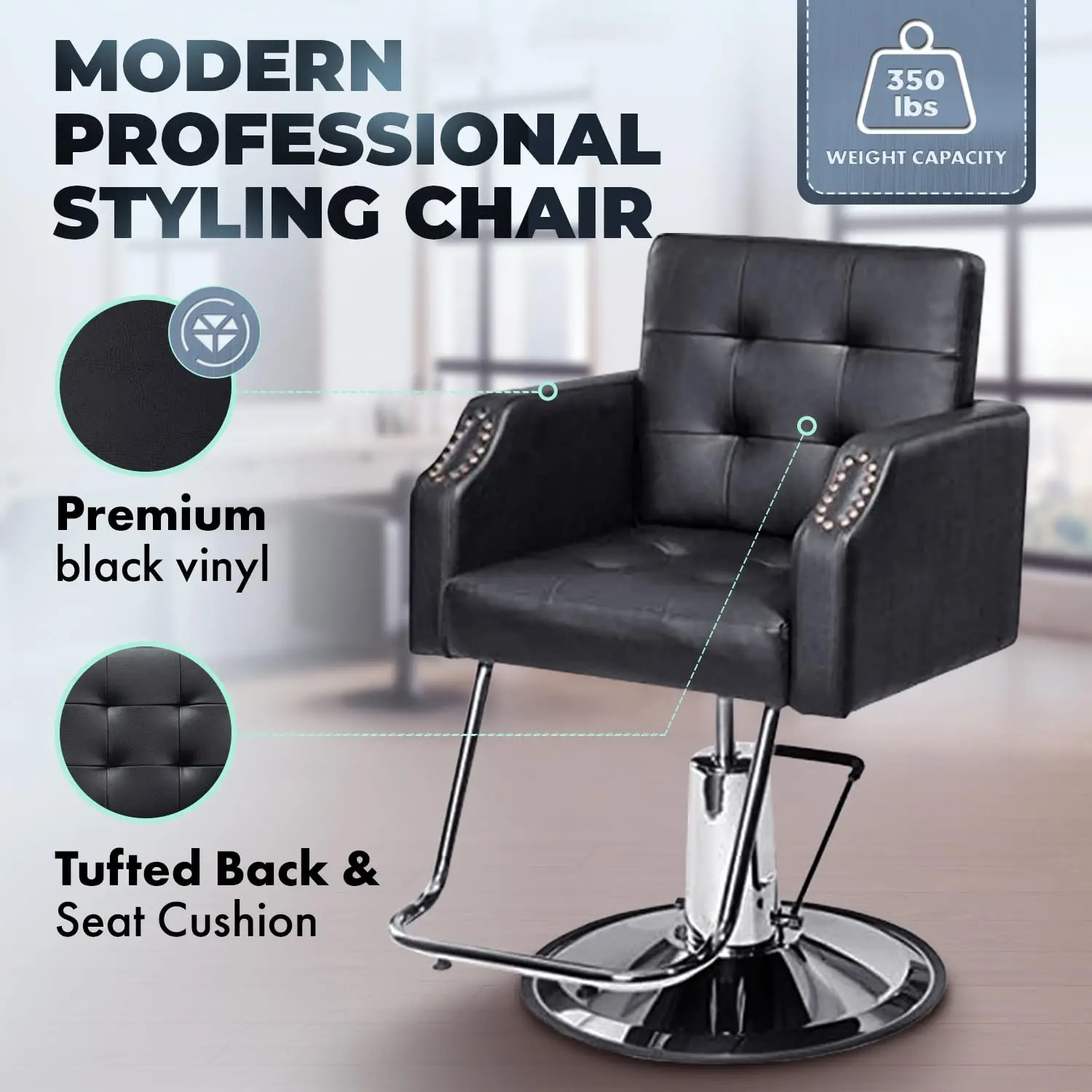 Tufted Salon Styling Chair Hydraulic Chrome Base Barber Beauty Spa, Customized