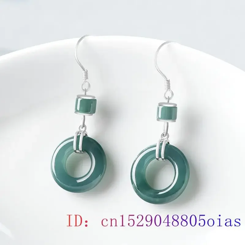 Burmese Jade Anting Donat Jimat Biru Pesona Perhiasan 925 Perak Wanita Mewah Menjuntai Alami Talisman Sertifikat Pesona