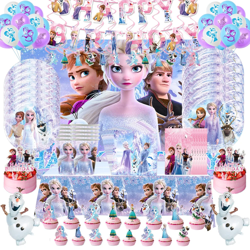 Frozen 2 Elsa Anna Cartoon Birthday Party Decorations Tableware Paper Cups Plates Napkins Gift Bags Snow Queen Party Supplies