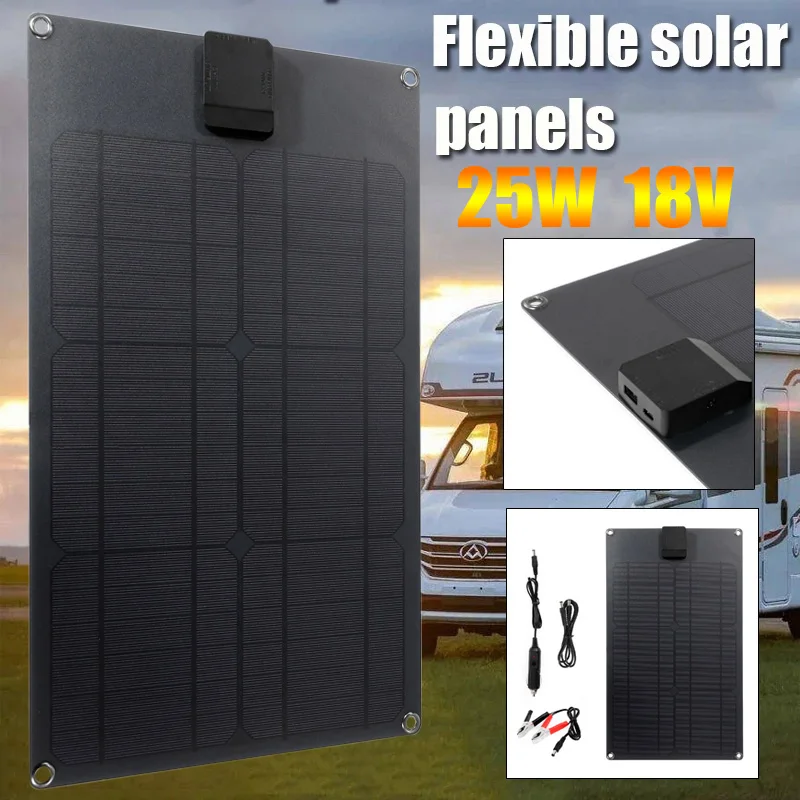 

25W/18V Solar Panel High-efficiency Monocrystalline Silicon USB Type C Dual Port Charge Mobile Phones, Mobile Power Supplies