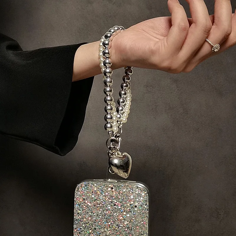 ZAKOL Love Sliver Color Bead Phone Charm With Y2K Accessories Keychain Camera Bag Pendant Hanging with IPhone Keychain