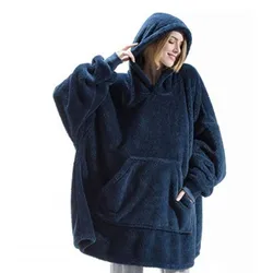 Hoodies Winter Warm Comfort Flannel Blanket With Sleeves Oversized Women Men Pullovers Thicken Fleece Giant Blanket Home Wear