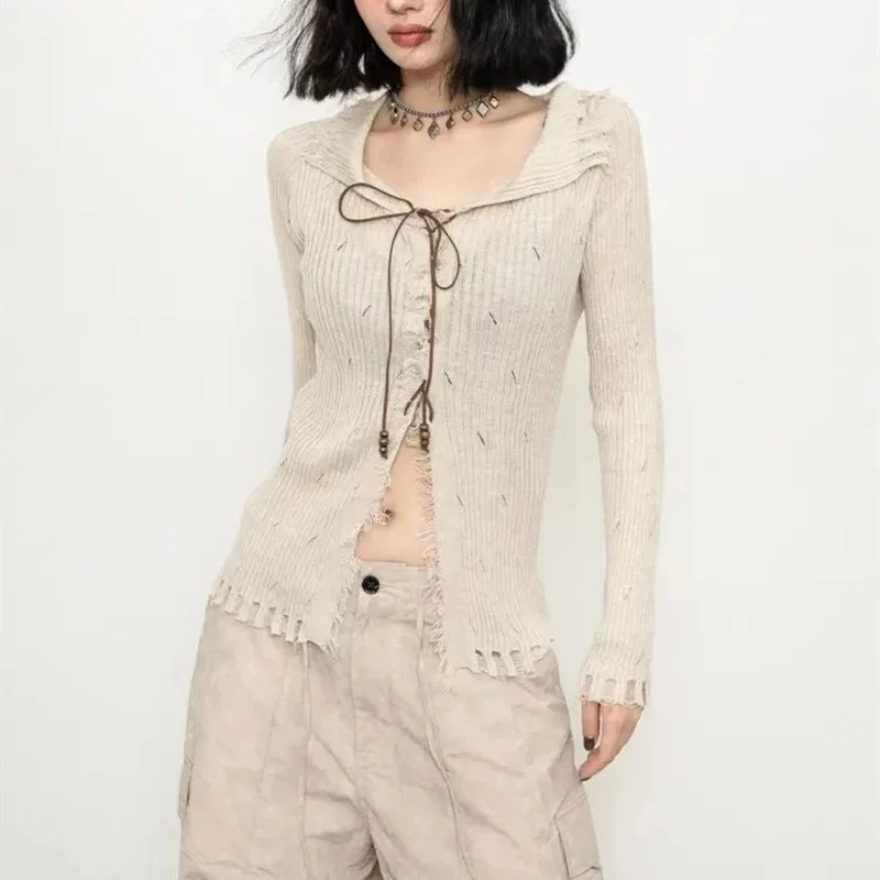2025 Fall Vintage Women Long Sleeve Pullover Sexy Sweater Korean Style Slim Fit Knitted Top Autumn Elegant Solid Knitwear