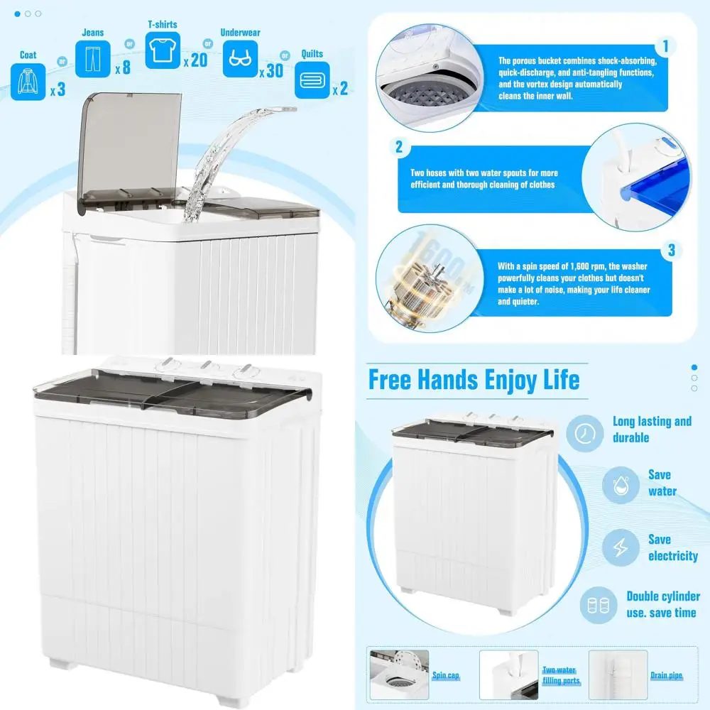 

Компактная стиральная машина с двумя баками (28 фунтов) с таймером, 18 фунтов для стирки и 10 фунтов для отжима, для небольших помещений