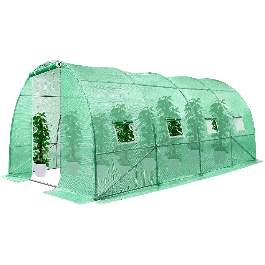 

VIVOSUN 13x10x7 Ft. Large Walk in Greenhouse Greenhouse Tunnel for Outdoor Garden Use with Durable Green PE Cover Rollup Zipper