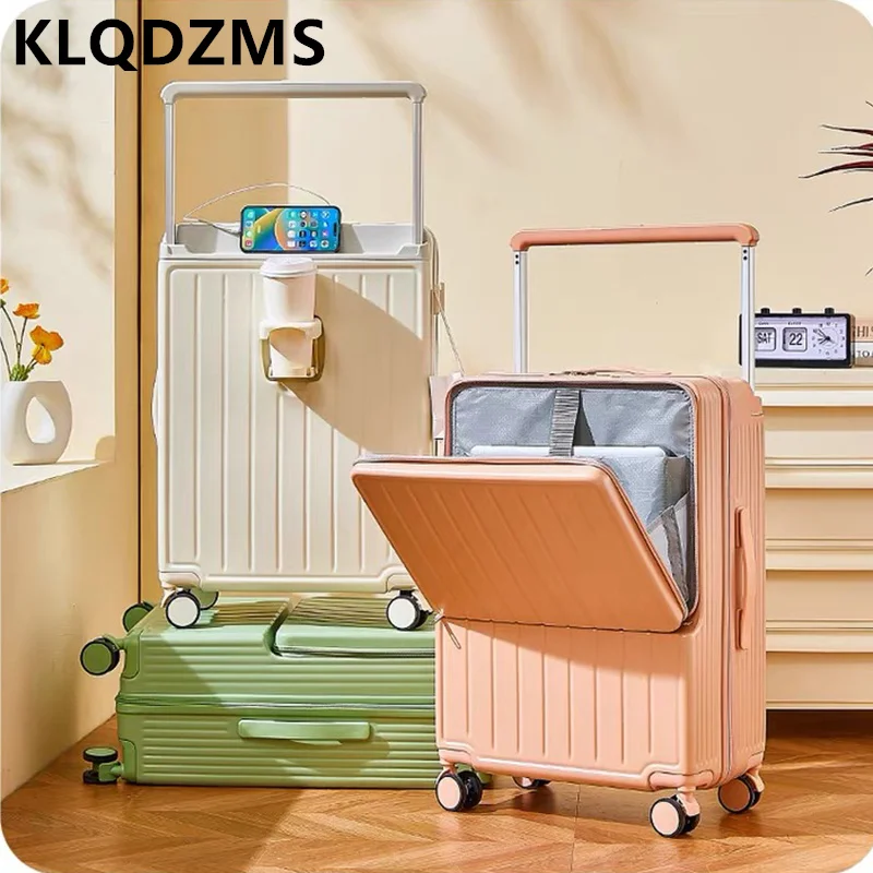 

KLQDZMS 20"24"26 Inch ABS + PC Front Opening Laptop Suitcase USB Charging Frame Boarding Cabin Rolling Luggage Bag