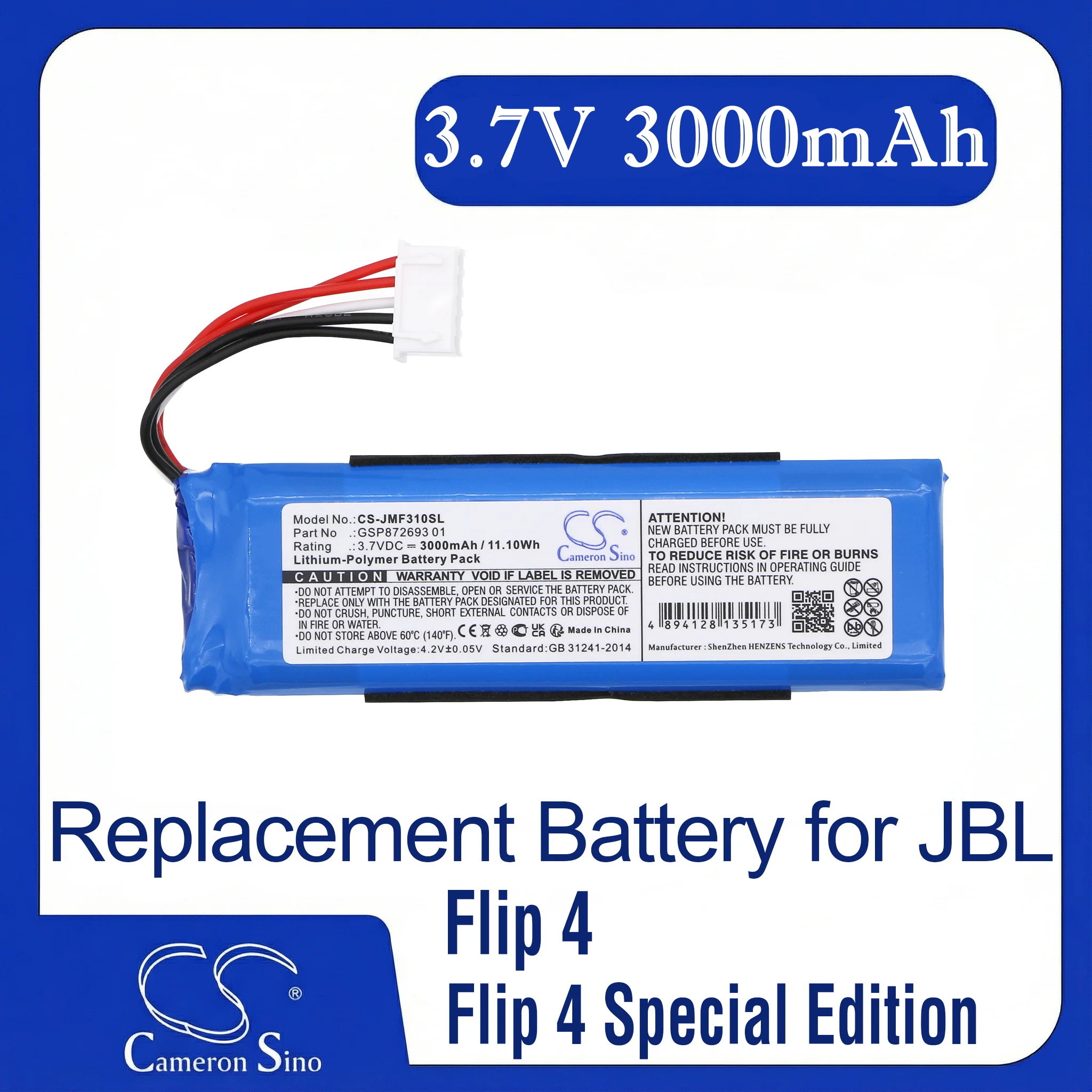 

Cameron Sino Replacement Battery for JBL Flip 4, Flip 4 Special Edition, Fits P/N GSP87269301,GSP87269303A,P76309803A