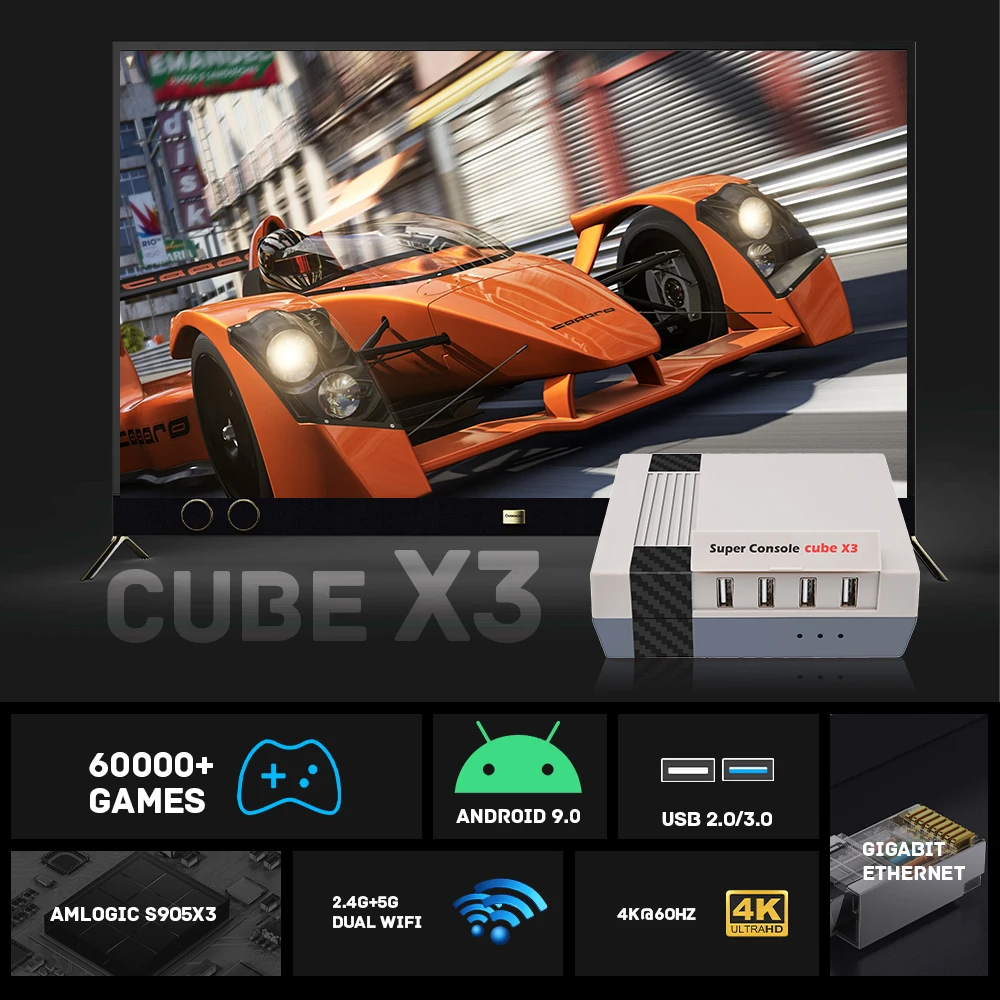 Retro Super Console CUBE X3 Has 60000+ Games,70+ Emulators, Emuelec4.6/Android 9.0/CoreELEC Three Systems, 4K UHD, Plug And Play