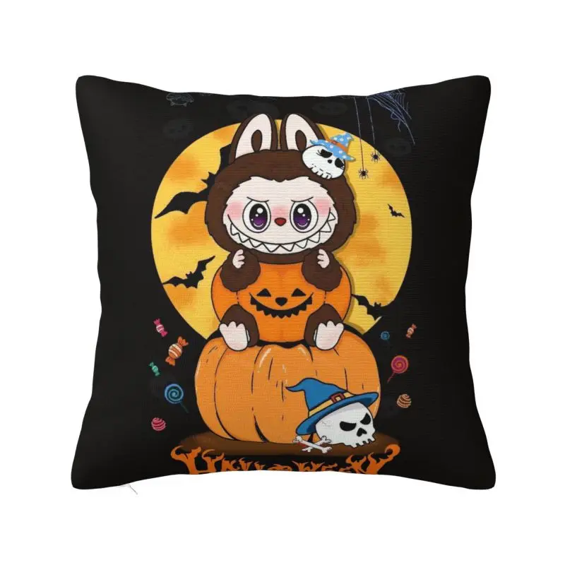 Custom Halloween Labubues Square Pillow Case Home Decorative Cushion Cover Throw Pillow for Sofa Double-sided Printing