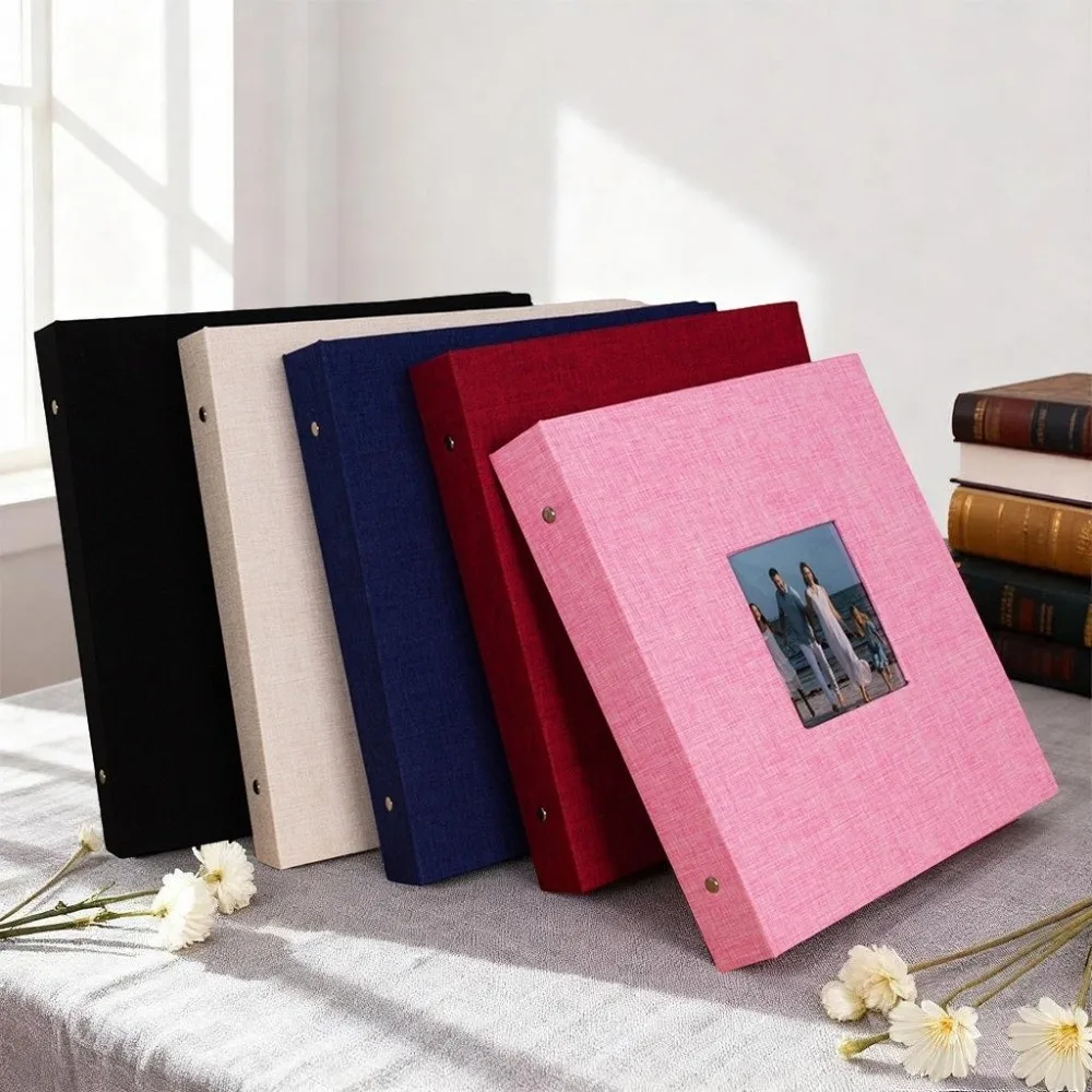 Sticky Page 16 Inch 60 Pockets Photo Album Cloth Cover Metal Clip DIY Album Flat Self Adhesive Scrapbook Travel Record