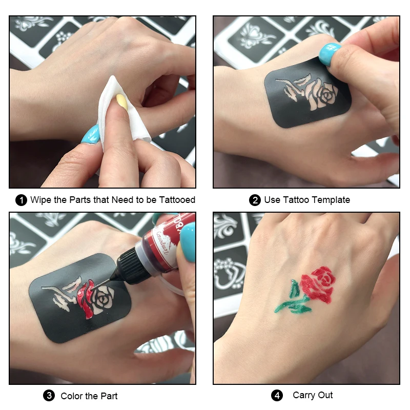Langlebige temporäre Tattoo-Tinten mit 3 Tattoo-Aufkleber-Set, freihändiges Malgel für Make-up-Trend-Party-Tattoos für Gesicht und Körper