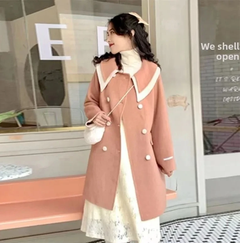 

Женское пальто, двухрядное шерстяное пальто на пуговицах, короткое пальто с пятью рукавами, взрослый размер, зимняя мода, повседневное