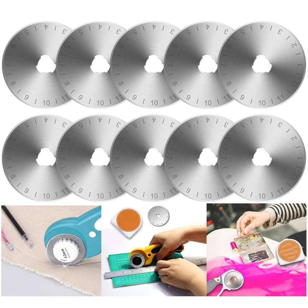 10/5PCS 45mm Rotary Cutting Blade Steel Straight Rotary Blade Cutting Blade for Sewing Fabric Leather Quilting Scrapbooking