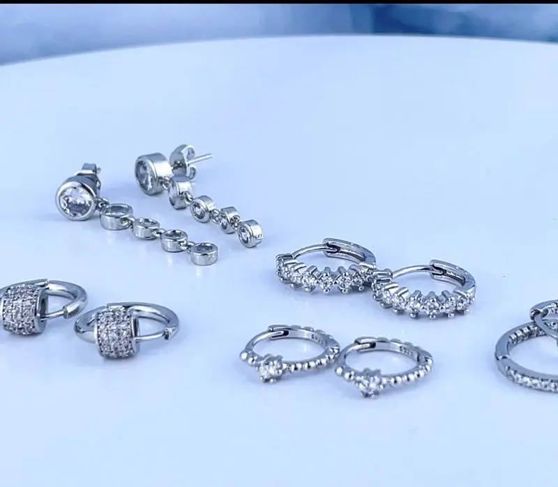 Damen-Ohrnadel aus reinem Silber, Serie 925er-Sterlingsilber, geometrisch/Schmetterling, Blumen-Anhänger, Creolen, Kristall-Zirkon-Schmuck – Detail 3