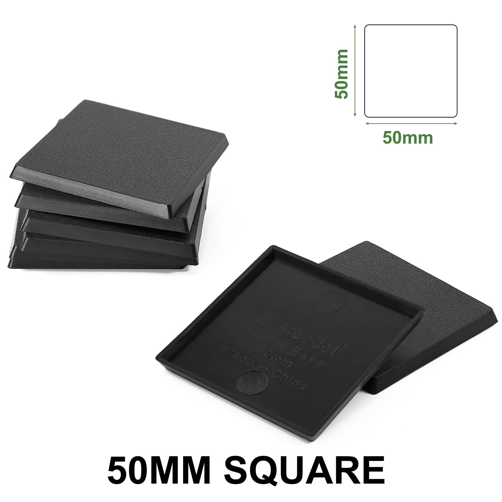 Evemodel 40pcs 50mm Square Bases Plastic Black Miniature for Warhammer Wargames MB1050