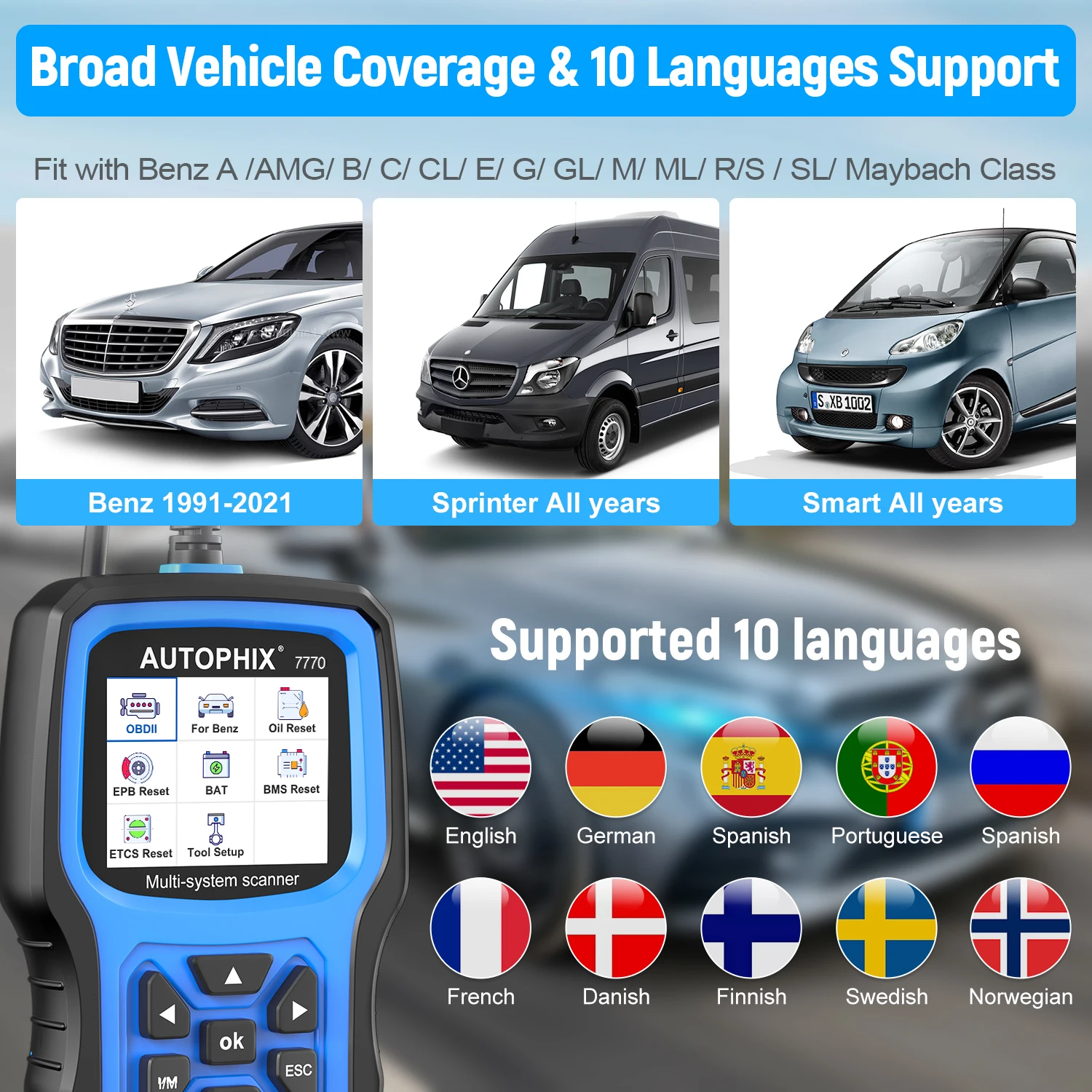 AUTOPHIX 7770 OBD2 Scanner For Mercedes Benz Full System Diagnosis ABS Bleeding D.PF SAS TPMS EPB Oil Reset Car Diagnostic Tool