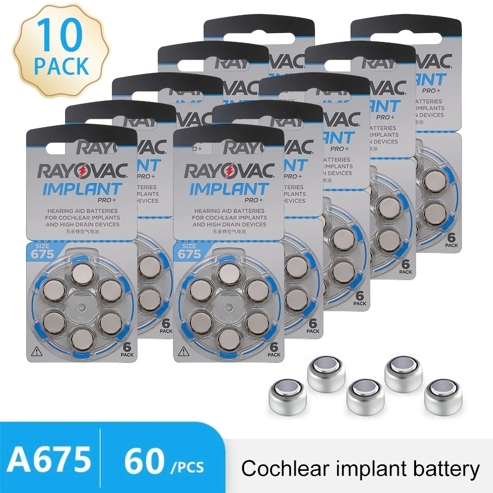 

60Pcs Implant Cochlear Hearing Aid Batteries 675 A675 675a PR44 High Power Zinc Air Battery For Cochlear Implants Hearing Aids