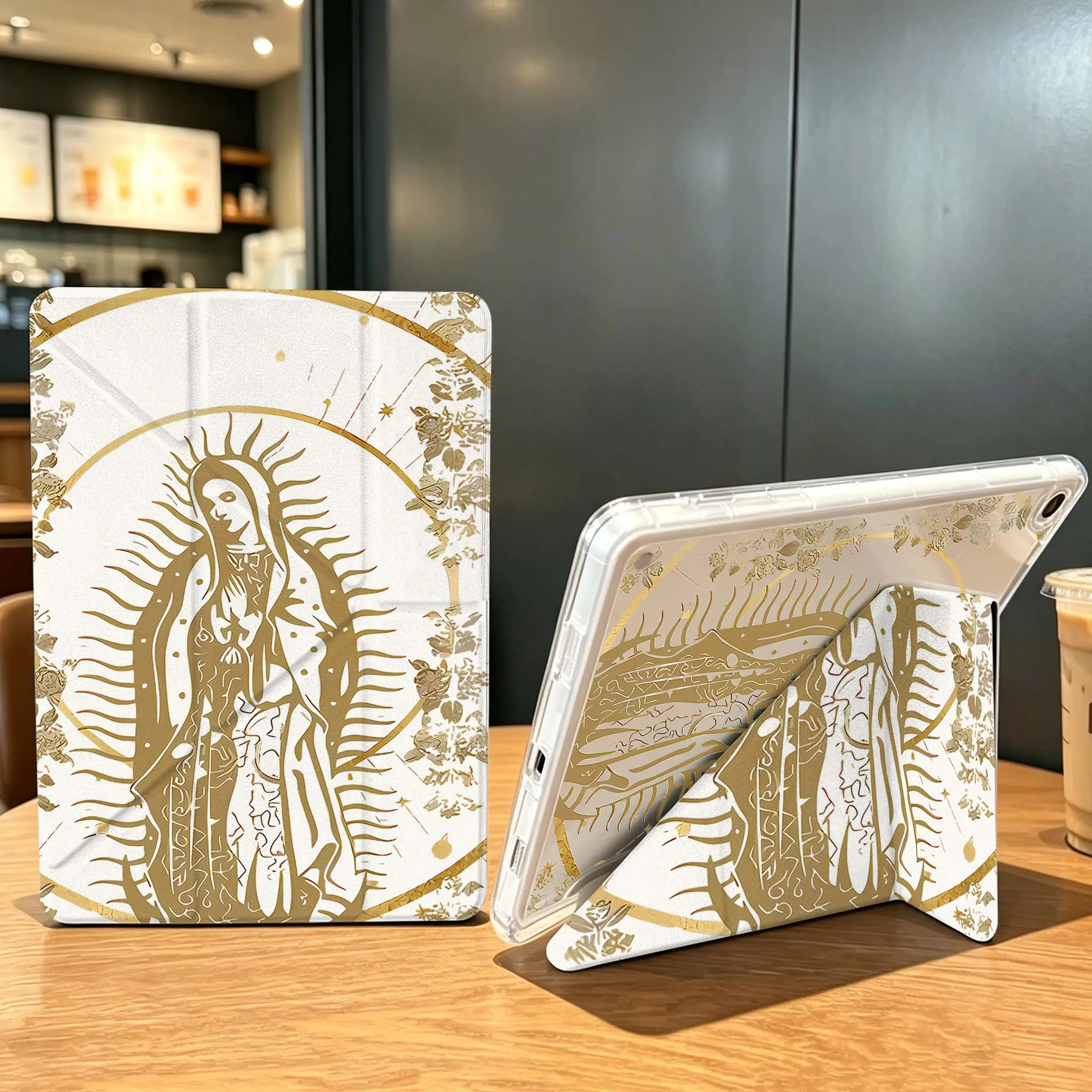 Cartoon Angel Art For Samsung Galaxy Tab A9 A8 A11 S6 S7 S8 S9 S10 FE Plus Lite Transparent Y-Shaped Folding Tablet Case
