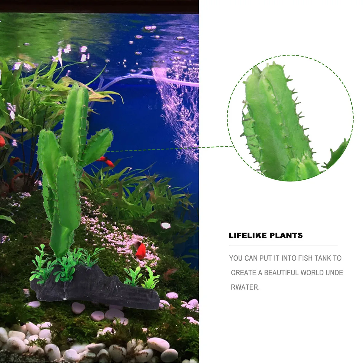 

Artificial Cactus Plants Bright Green Non Fading Aquarium Fish Tank Decor nament Easy Install Secure Simulation Plant Decorative