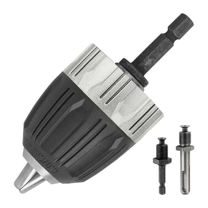 0.8-10Mm 3/8-24UNF Keyless Drill Chuck For 3/8-24UNF Thread Spindle,With 1/4Inch Hex Shank And Quick Conversion Adaptor