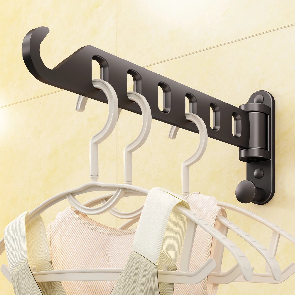 Wall Mounted Clothes Drying Rack 6-Hole Retractable Laundry Drying Rack Foldable Clothes Dryer Clothes Hanger with Swing Arm