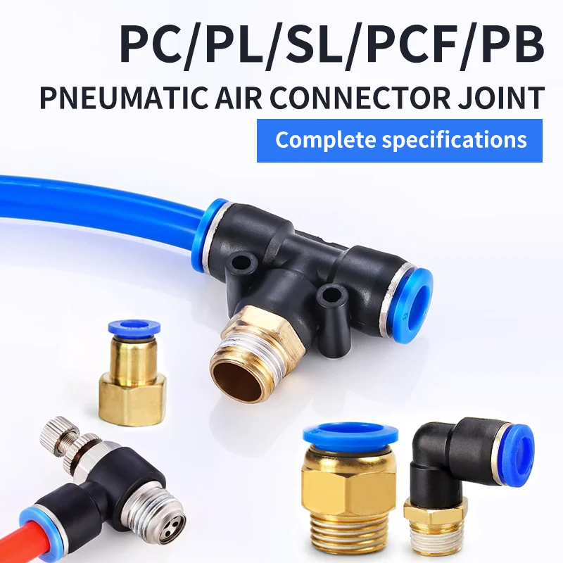 Pneumatic Air Connector Fitting PC PCF/PL 4mm 6mm 8mm Thread 1/8 1/4 3/8 1/2 Hose Fittings Pipe Quick Connectors