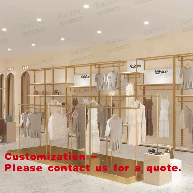 

Customize.Kainice Popular Custom Elegant Suit Gold Clothing Display Rack Store Display Floor Hanging Hanger Interior Design