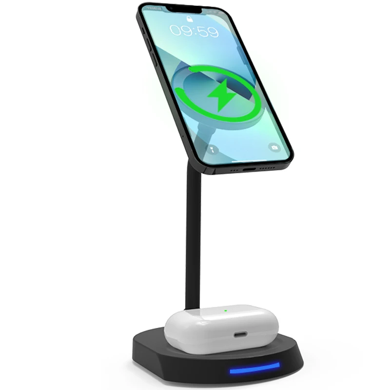 Magnetic Wireless Charger 2 in 1 Phone Holder QC Fast charger For iphone 15 Pro Max Power Bank Station Custom Logo Dropshipping