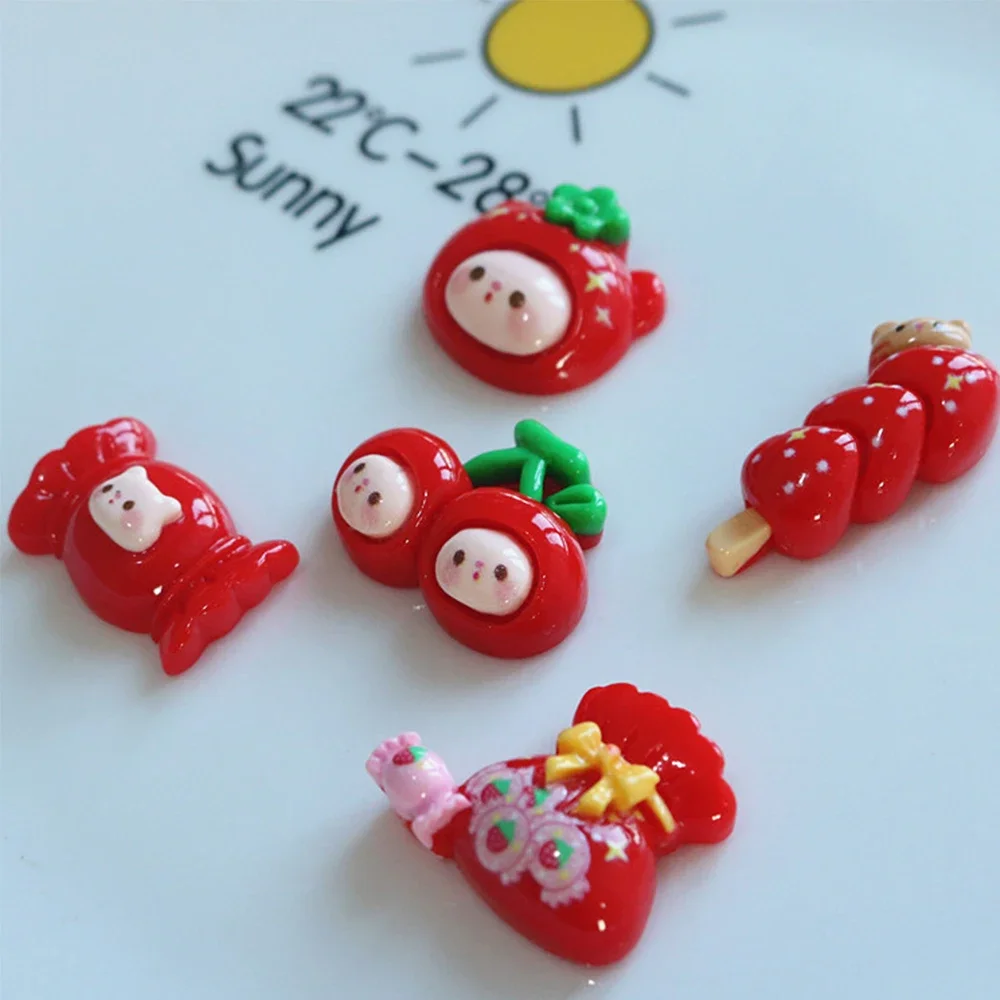 10PCS Shiny Red Candy Series Miniature Resin Flat Back Cabochons For Hairpin Scrapbooking DIY Home Decor Craft Accessories