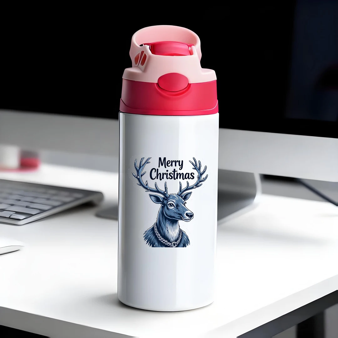 

304 stainless steel thermal cup cute deer snowflake Christmas stickers childrens straw cup Christmas gift set Cozy holiday e