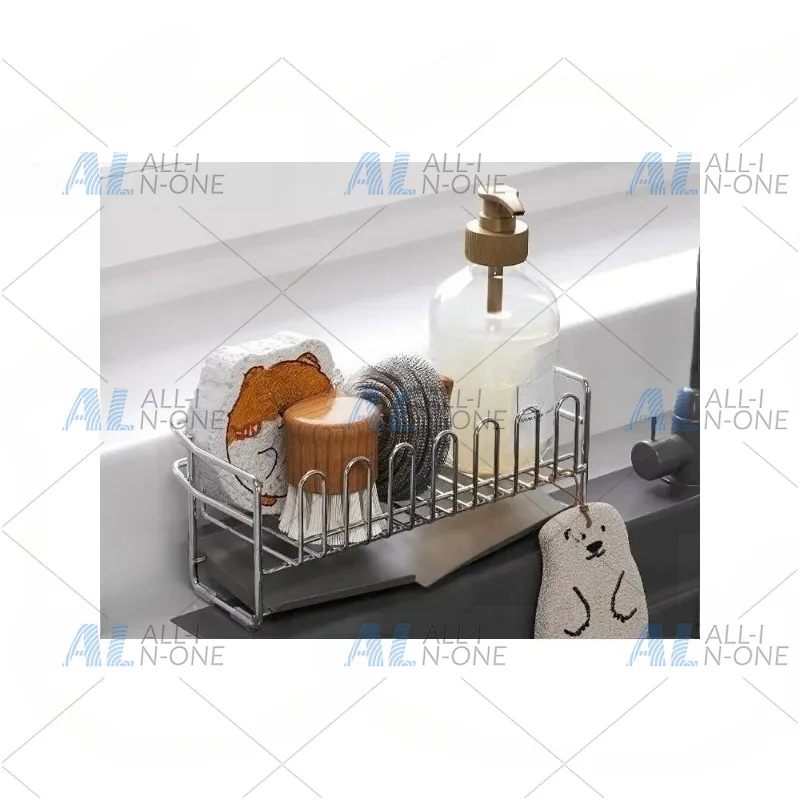 Sponge Drain Rack with Stainless Steel Dishcloth Holder Kitchen Sink Faucet Shelf with Narrow Edge