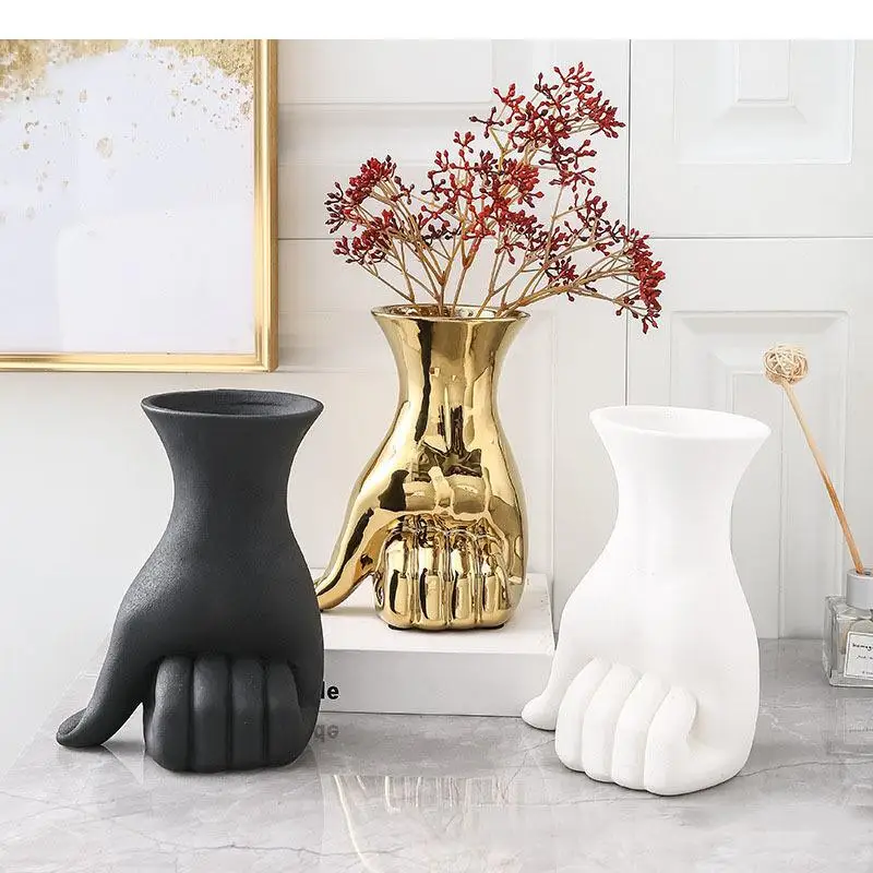 

Clenched Fist Ceramic Vase Plant Pots Decorative Desk Decoration Minimalist Crafts Artificial Flowers Flower Arrangement
