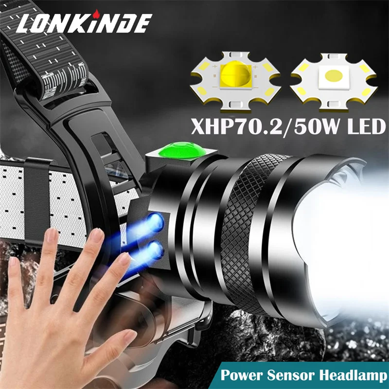 

Upgrade 50W LED Powerful HeadlampTYPE-C Rechargeable Head Flashlight 1500 Meters LED Headlight Zoom Head Lamp Long Shot Lantern