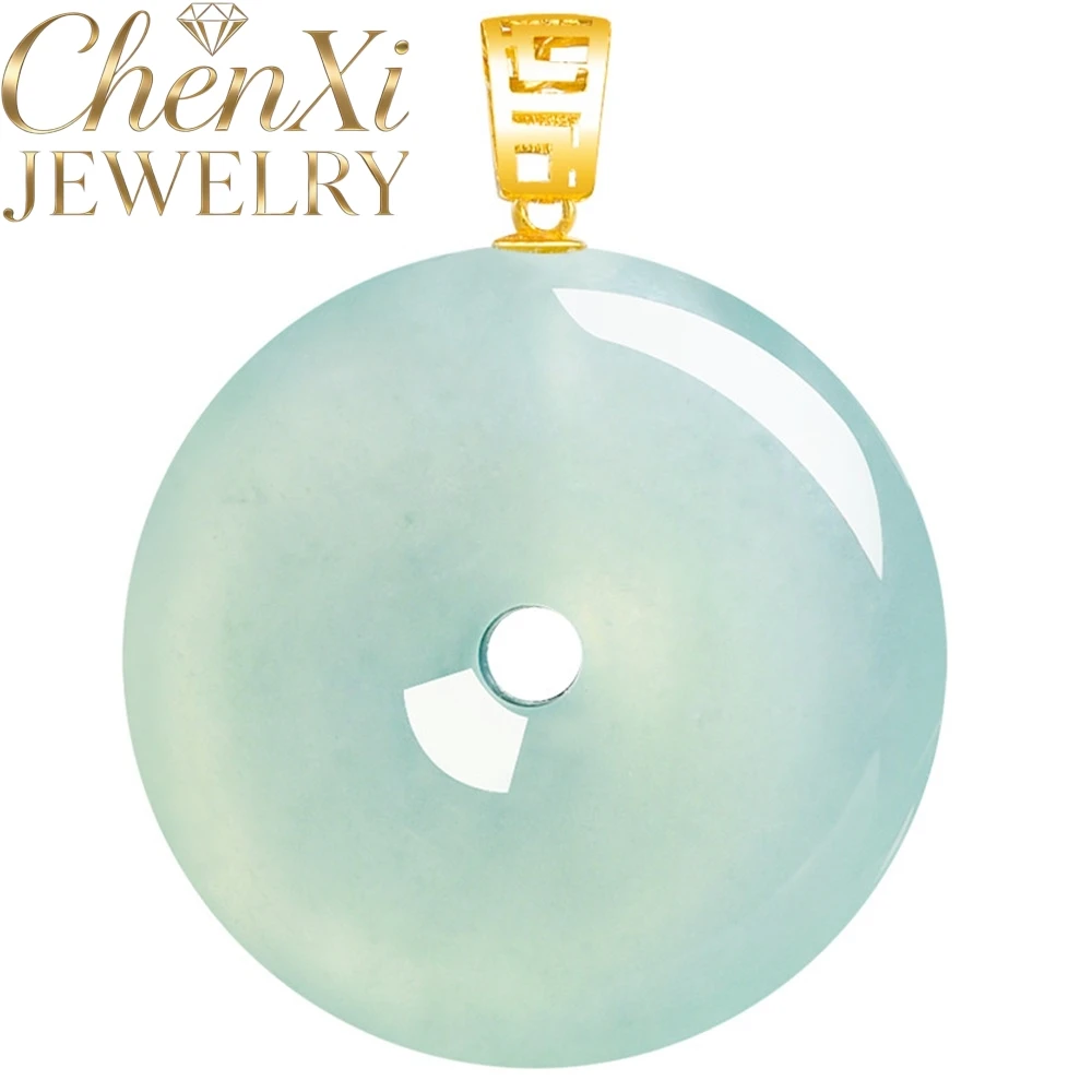 

High-End Natural Grade A Blue Water Jade Ice-Grade Safe Charm Pendant In 18K Gold Fine Exquisite Gift Best Charms Jewelry Simple